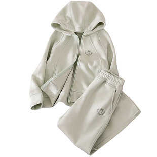 蔚未来女童套装春秋款洋气童装儿童连帽运动服拉链衫直筒裤两件套