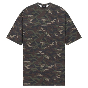 WE11DONE中性男女同款宽松迷彩图案短袖连衣裙