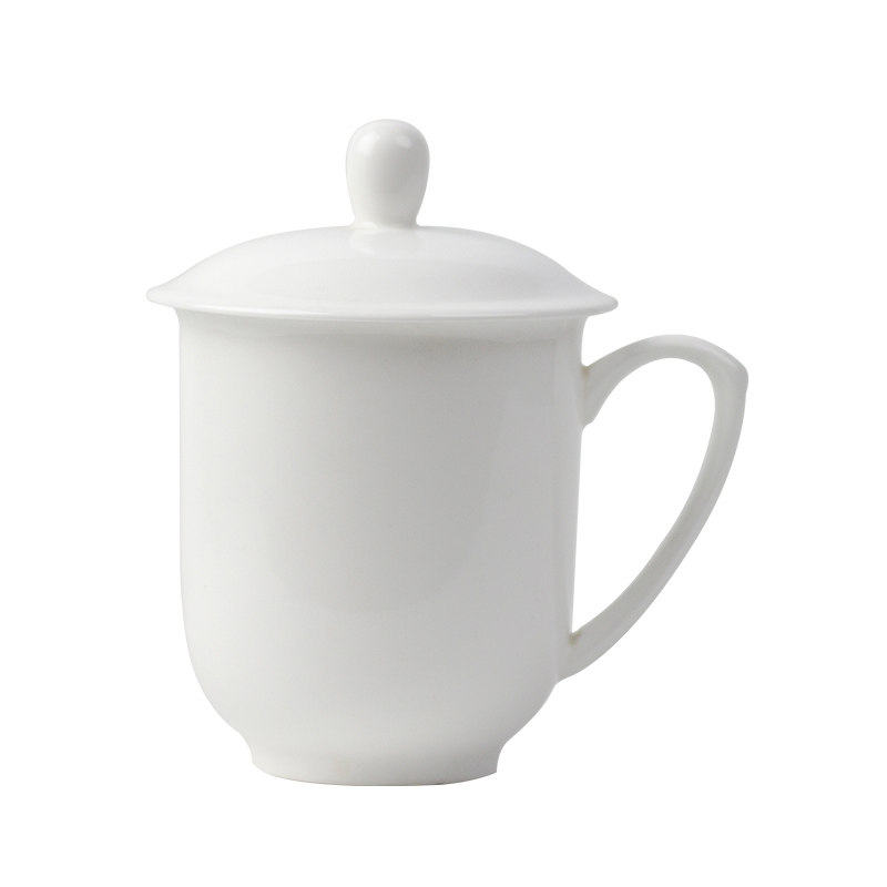 陶瓷会议杯茶杯带盖办公室骨瓷杯