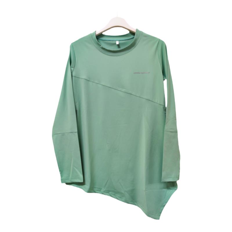 运动T恤女外穿长款跑步健身服长袖速干宽松瑜伽服上衣不规则透气