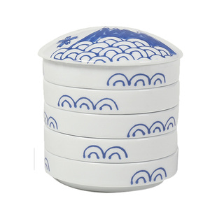 景德镇 手绘青花五层陶瓷墨碟 国画调色盘碟 陶瓷调色盘 水碟墨池砚台