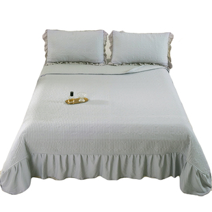 韩式花边纯色夹棉床盖床裙单件公主风榻榻米床铺盖三件套四季通用