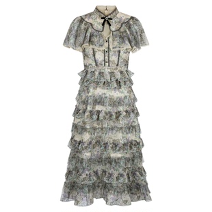 LULUALWAYS【商场同款】优雅复古雪纺层叠蛋糕裙连衣裙