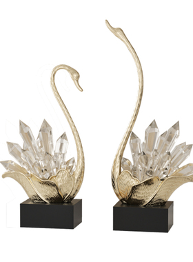 轻奢水晶天鹅摆件一对装饰品