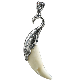 复古狼牙吊坠男女士 925银套项链真品包黑狗牙牙套防裂吊坠空托