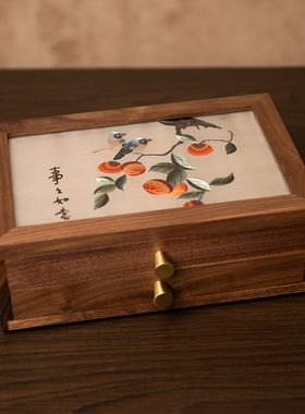 苏绣首饰盒摆件中式刺绣珠宝配饰收纳盒子国风特色双面绣工艺礼品