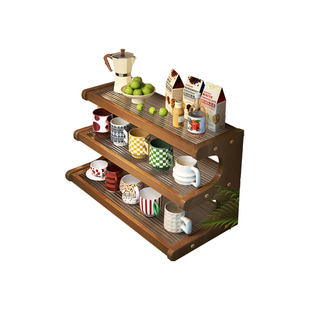 实木亚克力杯架杯子收纳置物架水杯餐边柜咖啡桌面茶杯具黑胡桃色