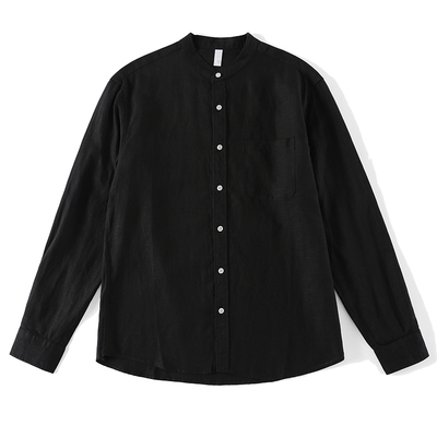 LUUD 新中式立领亚麻天丝长袖衬衫复古儒雅老钱口袋款百搭衬衣男