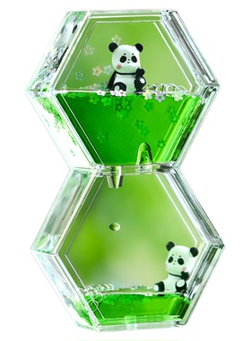 可爱熊猫减压油漏沙漏创意摆件