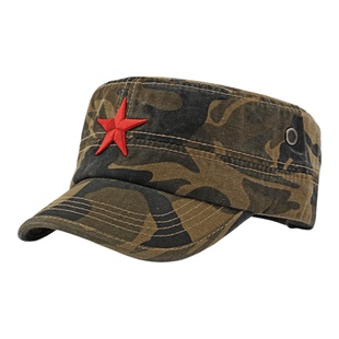 带五角星的帽子春秋季迷彩遮阳鸭舌帽复古平顶帽中老年帽子老人帽