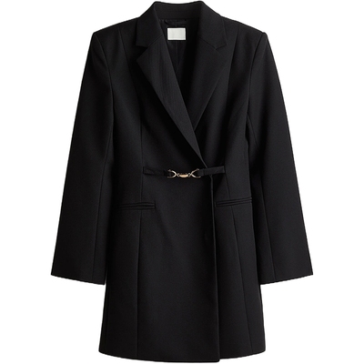 HM女装连衣裙秋季时尚保暖斜纹西装式通勤礼服裙1269362