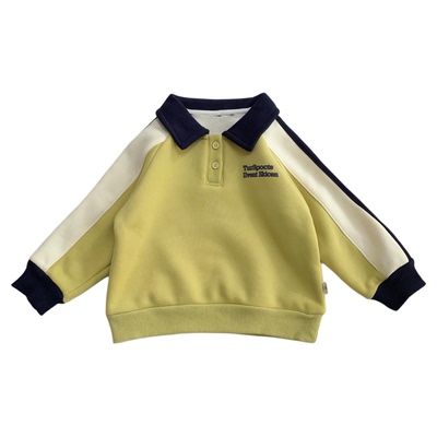 秋冬装男孩一体绒翻领卫衣POLO衫