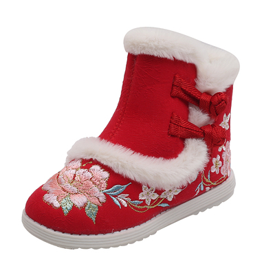 儿童汉服鞋女童绣花鞋棉靴拜年鞋