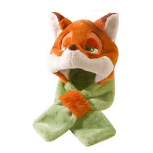 迪士尼帽子围巾一体女冬季可爱疯狂动物城朱迪尼克毛绒帽防寒护耳