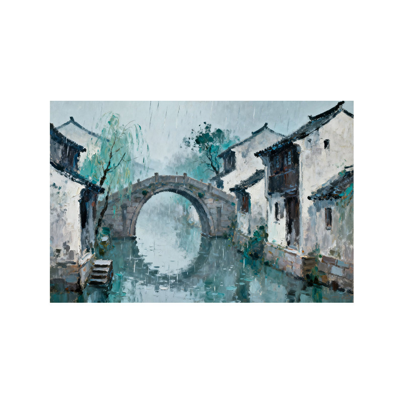 可班手绘油画烟雨呈祥客厅装饰画