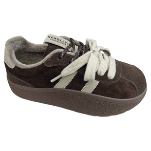 英伦风复古真皮德训鞋女2025冬季加绒厚底松糕休闲鞋双带百搭板鞋