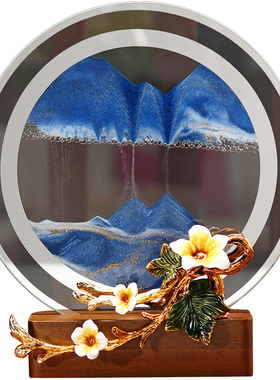 珐琅彩新中式兰花流沙画摆件