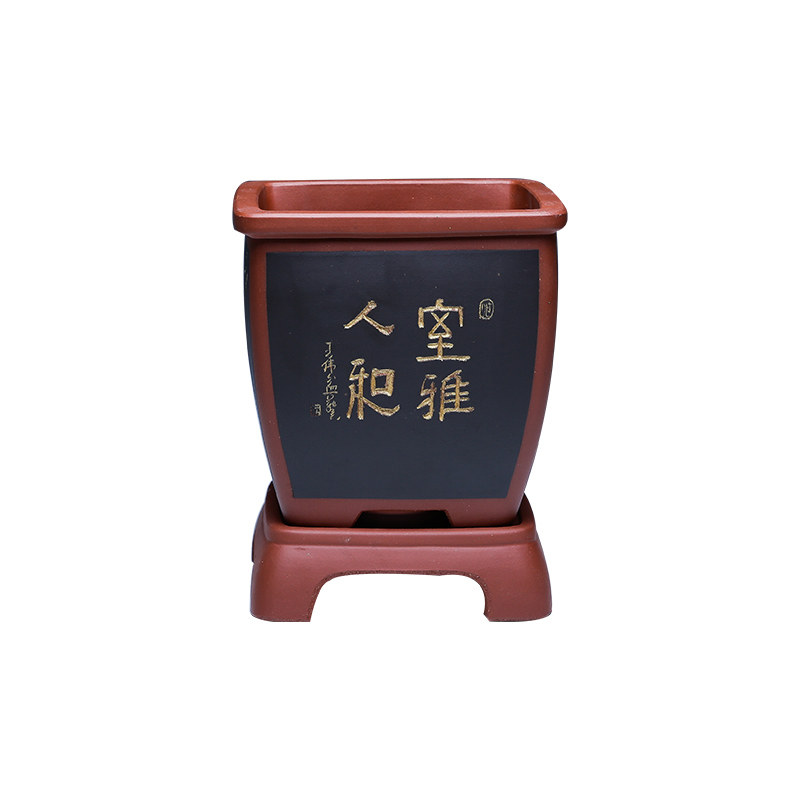 宜兴中国风四角方形客厅紫砂花盆