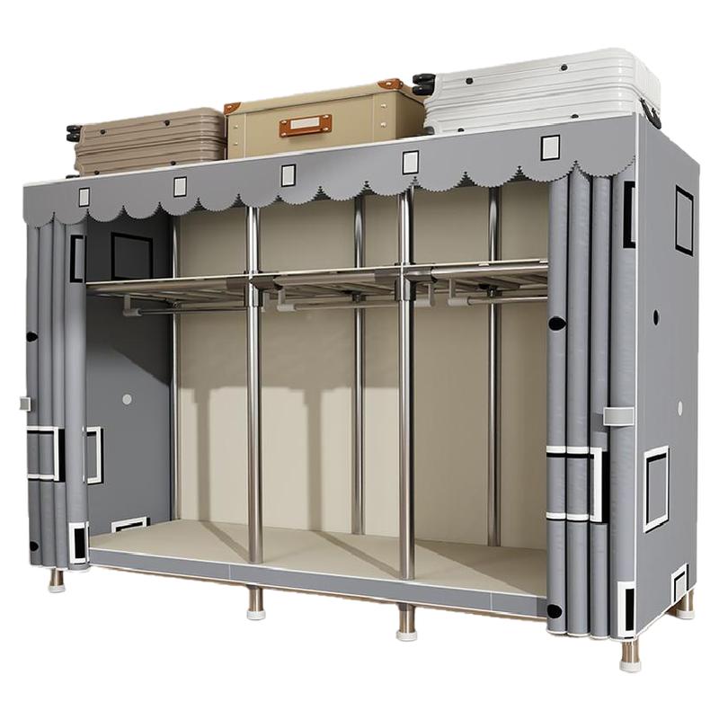 衣柜家用卧室简易组装出租房用布衣橱全钢架加粗加厚收纳架小户型