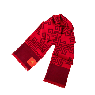 2026马年春晚真丝拉绒长巾本命年红围巾骐骥驰骋国风围脖新年礼物