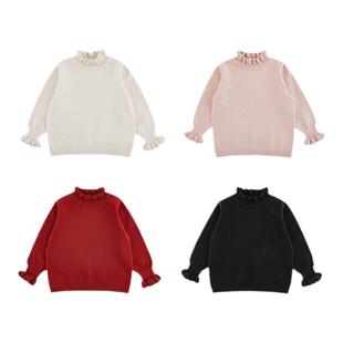 幼悠女童木耳花边纯色高领毛衣冬季娇俏可爱柔软亲肤荷叶袖上衣潮