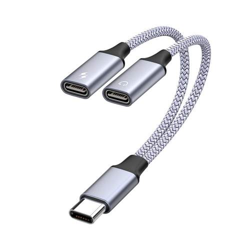 魅成手机一分二音频转接线TypeC转双TypceC60W快充3.5mmAUX音频适用苹果华为小米三星VIVIOP平板iPad耳机音响