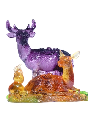 宋韶光2025属蛇灵鹿长春琉璃摆件