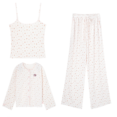 TeenieWeenie小熊睡衣女士2025秋季新款吊带开衫三件套家居服套装