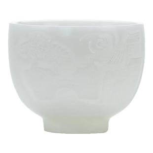 钰铨龙门 陈德根大师冰种玉瓷素烧纯手工浮雕江南水乡单个主人杯