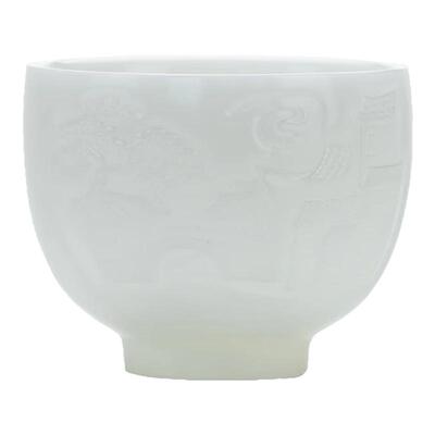 钰铨龙门冰种素烧浮雕江南水乡杯