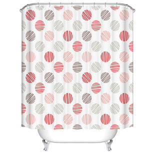 免安装洗澡帘欧式彩色圆圈几何窗帘儿童浴室干湿分离防水隔断浴帘