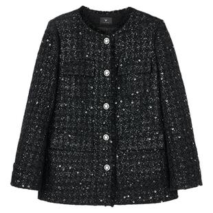 佧茜文重工亮片小香风上衣2025冬季新款流苏珠片气质优雅外套女