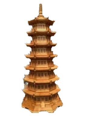 中式木雕古建筑模型家居礼品八角