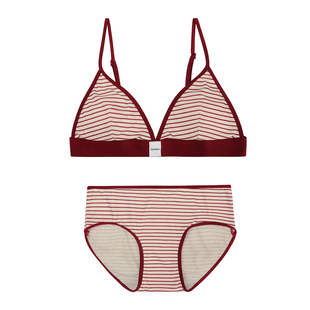 JoyceBra 本命年红色条纹三角杯内衣女小胸性感美背薄款文胸套装