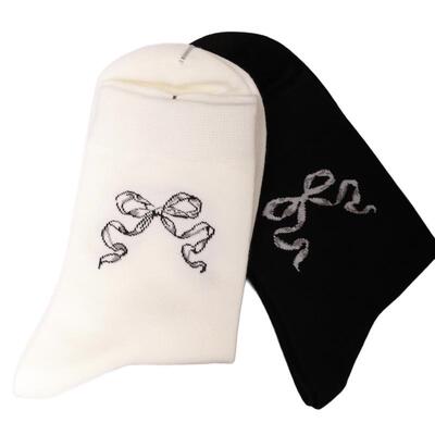 西町村屋韩系蝴蝶结长款中筒袜