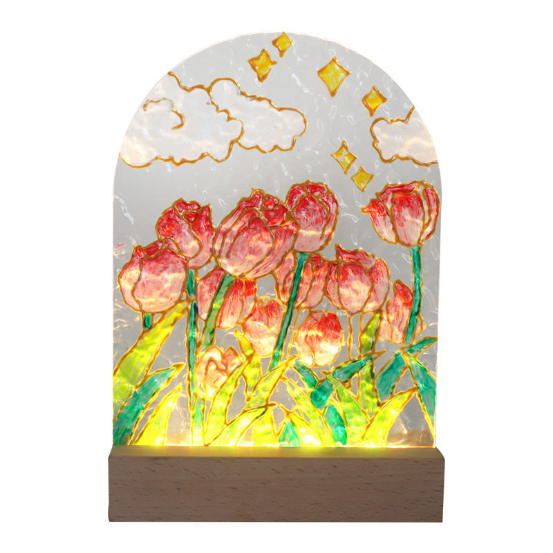 郁金香玻璃画小夜灯手工材料包