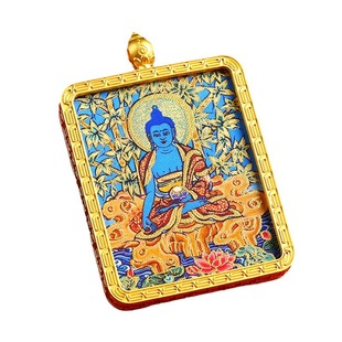 手绘描金唐卡嘎乌盒吊坠龙五爷药师佛宝宝佛三合一护身藏传项链