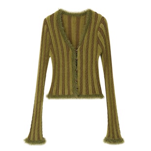 化学少女「苔蔓丛生」2025年秋季复古V领针织衫毛衣开衫短款上衣