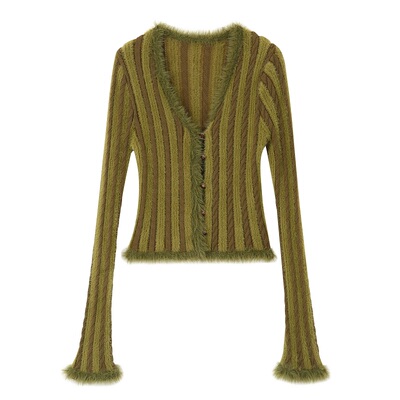 化学少女V领纽扣开衫短款上衣