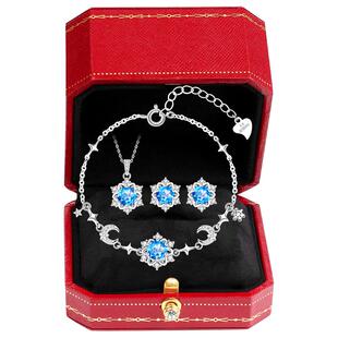 999纯银托帕石雪花项链手链耳钉首饰套装女款女情人节礼物送女友