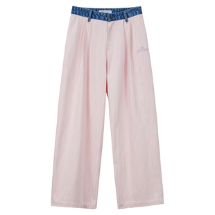 NancyCavally专柜款轻薄筋骨肌理棉 博主INS风撞色牛仔腰头阔腿裤