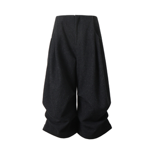 SINGLE MOMENT 25AW法式秋冬时尚百搭通勤羊毛后弯刀七分休闲裤女