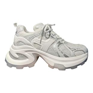 神店新品~春夏轻便网布白色老爹鞋女7cm厚底显瘦增高休闲鞋运动鞋