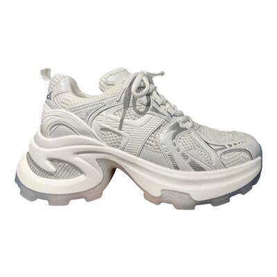 真皮白色厚底休闲老爹鞋