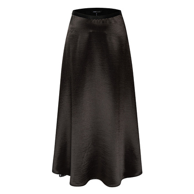 BCBG25秋冬新款优雅蕾丝气质下摆拼接缎面垂感黑色半身裙女长款