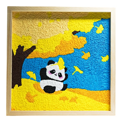 国潮熊猫纸浆画原木色画框中国风