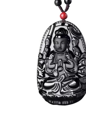 天然黑曜石生肖本命佛吊坠项链