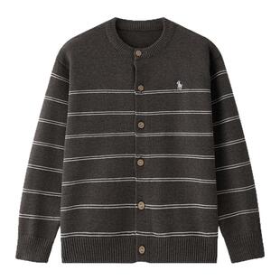 虾酱麻麻男童毛衣秋冬装2025新款男孩洋气开衫条纹儿童装针织外套
