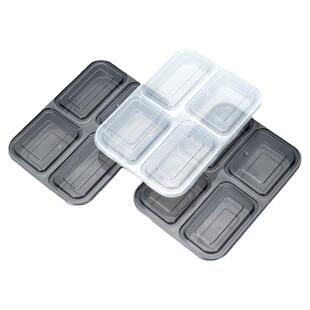 一次性长方形均分四格打包盒带盖外卖多格分格塑料快餐盒便当饭盒