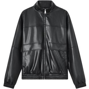 gxg.jeans男装 黑色pu皮简约时尚宽松翻领夹克外套 25年春秋新款
